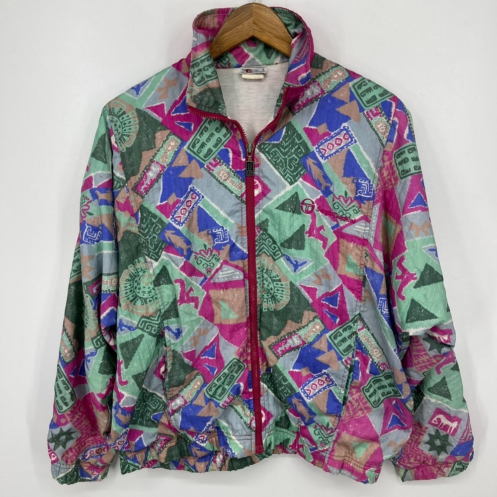 Sergio Tacchini Windbreaker Jacket Women's Size 8 Multicolor Abstract Vtg 80s